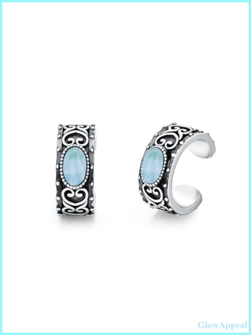 Larimar Cuff Earrings 925 Sterling Silver Non Pierced Vintage Southwestern